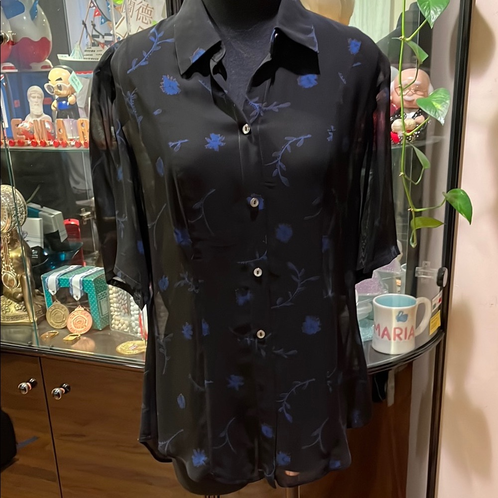 Diana Slavin Black and Blue Floral Shirt
